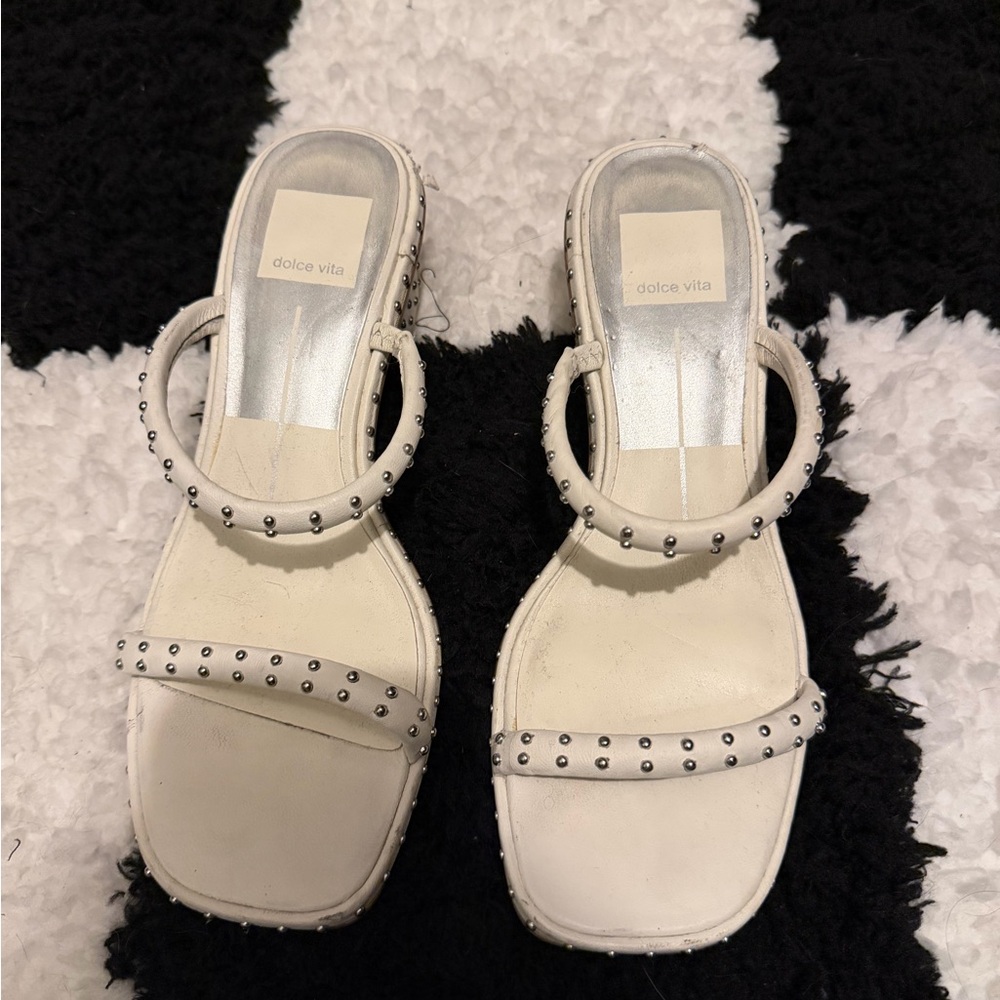 Dolce Vita Silver-studded White Sandals